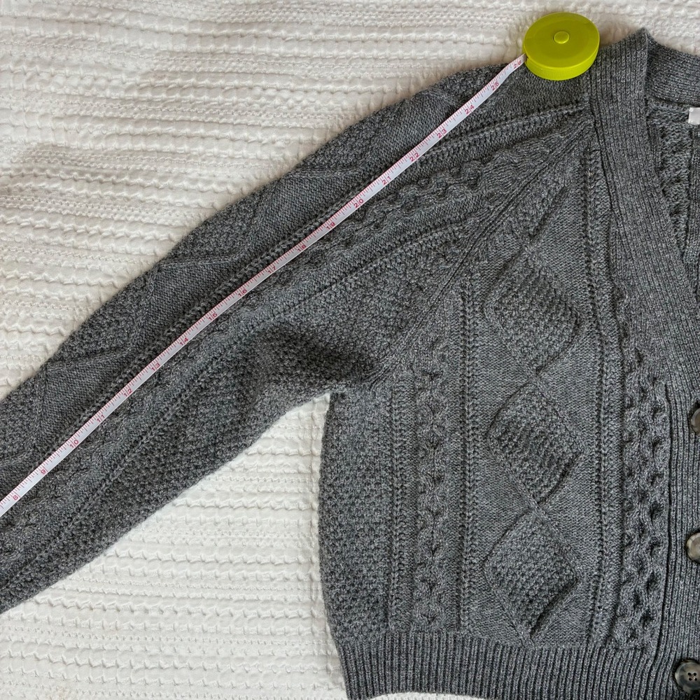 Madewell Cardigan S Cable Knit Cropped Wool Blend Gray Silver Fisherman Preppy - Picture 16 of 16